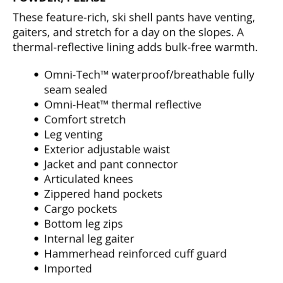 Columbia Pants Powder Stash Snowboard Ski Thermal Insulated Waterproof Snow  S - Picture 8 of 14